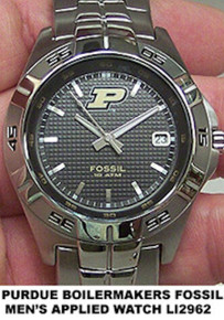 Purdue University Fossil Watch Mens Stainless Wristwatch with Date New
