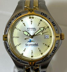 Sea World Watch Fossil Vintage Mens Two Tone SS Wristwatch with Date