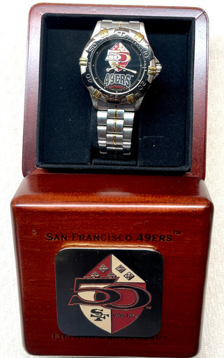 San Francisco 49ers 50th Anniversary Vintage Fossil watch in Wood Box