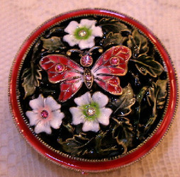 Pink Butterfly and Flowers Enamel Crystal Jewelry Trinket Box