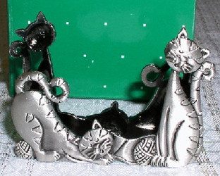 Tiger Tabby Cats and Yarn Pewter Business Card Holder