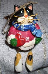 Calico Cat with Blue Scarf and Red Jacket Resin Ornament