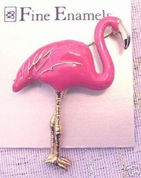 Lovely Pink Flamingo Bird Large Enamel and Gold Pin Brooch