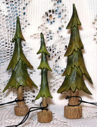 Unique Evergreen Trees Carved Wood Look Set of Three Resin Figurine