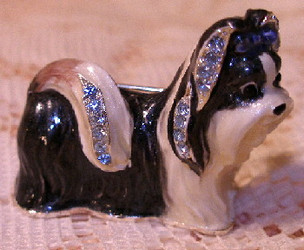 Bejeweled Shih Tzu Puppy Dog with Austrian Crystal Enamel Pin Brooch