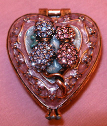 Bejeweled Pink Heart with Two Cats Austrian Crystal Enamel Trinket Box