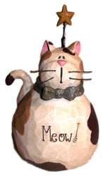 Cute Fat Calico Cat with Gold Star "Meow!" Resin Figurine by Blossom Bucket