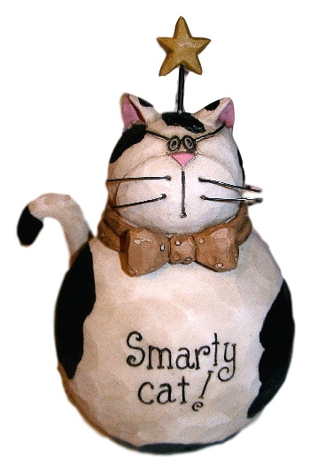 Fat Black And White Cat With Gold Star Smarty Cat Resin Figurine