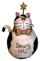 Cute Fat Black and White Cat with Gold Star "Smarty Cat" Resin Figurine