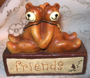 Sweet Teddy Bear "Friends" on Large Block Resin Figurine