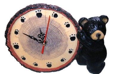 Sweet Black Bear Cub Resin 8" Desk Clock with Paw Prints
