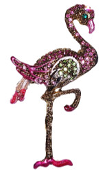 Stunning Pink Flamingo Bird Enamel and Austrian Crystal Pin Brooch