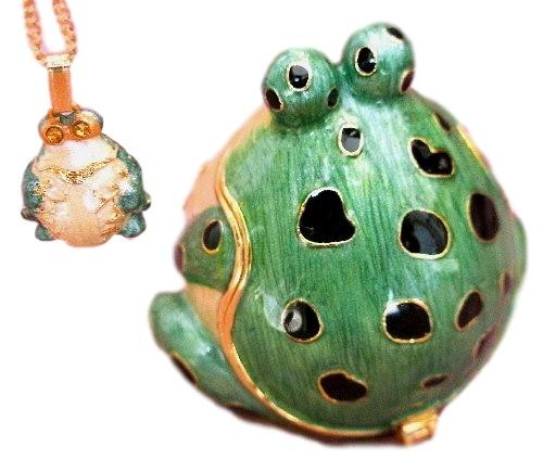 Bejeweled Whimsical Green Frog Enamel & Austrian Crystal Trinket Box Bejeweled Whimsical Green Frog Enamel & Austrian Crystal Trinket Box