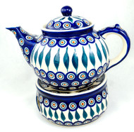 Polish Pottery 1.5L Stoneware Teapot with Warmer  PEACOCK