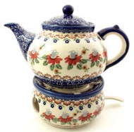 Polish Pottery Large Stoneware Teapot with Warmer - Cone Flower