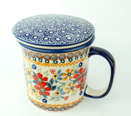 Polish Pottery Tea Mug & Infuser Grandma's Garden