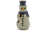 Polish Pottery Snowman Candle Holder Peacock