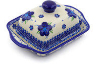 Polish Pottery Deep Butter Dish - Blueberry Flowers