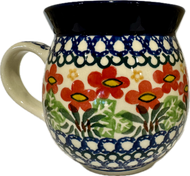 Polish Pottery Bubble Mug- Red Wildflowers 16 oz