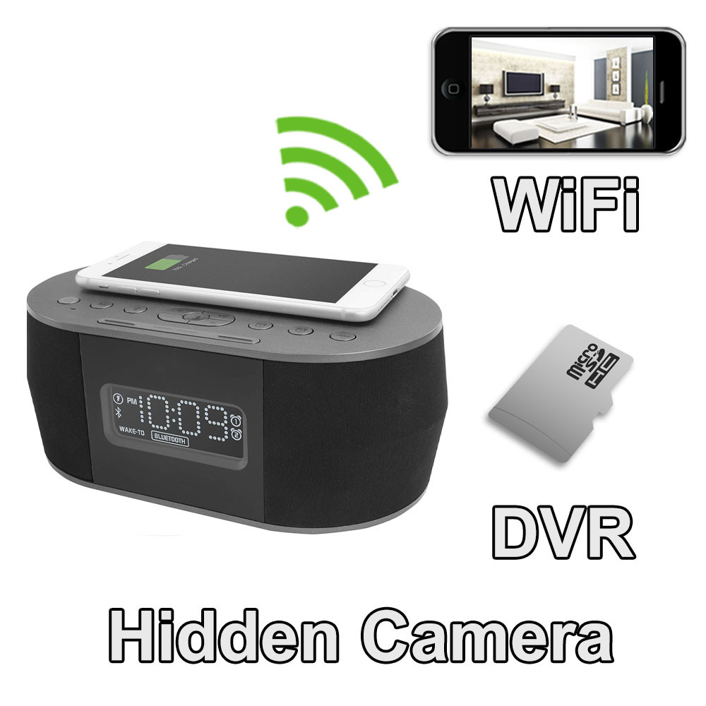 Wireless Fast Charging Station with Speaker Hidden Camera Spy Camera Nanny Cam Hidden Camera with WiFi DVR IP Live