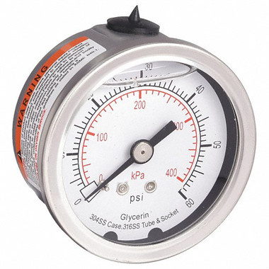 60 PSI Oil Filled Pressure Gauge, 2-1/4" centre mount