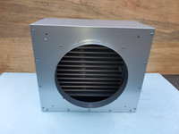 Front view of cased chilled water coil showing 12" round flange connection.