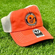 Stinson Mellor Lacrosse Co.Orange & Khaki  Logo Circle Trucker Hat by Brand '47