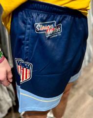 Stinson Mellor Lacrosse Co. Navy, Carolina  Shield Logo Lacrosse Shorts
