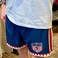Stinson Mellor Lacrosse Co. R/W/B Leg Stripe Shorts with Shield Logo 