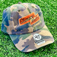 Stinson Mellor Lacrosse Co. Camo with Orange  Script Logo Dad Hat by Brand '47