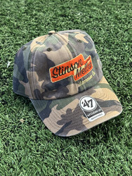 Stinson Mellor Lacrosse Co. Camo with Orange  Script Logo Trucker Hat by Brand '47