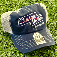 Stinson Mellor Lacrosse Co. Navy with Red/White  Script Logo Trucker Hat by Brand '47