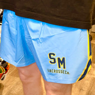 Stinson Mellor Lacrosse Co. Carolina Blue, Navy and Athletic Gold  with SM Lacrosse Co. on Front Lacrosse Shorts