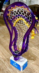 East Coast Dyes Galaxy Purple Ion Strung with Hero 4.0 Athletic Gold Mesh and Athletic Gold + Purple String 
