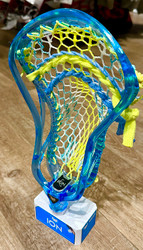 East Coast Dyes Glacier Blue Ion Strung with Hero 4.0 ECD Fade Mesh and Neon Yellow Stringing 