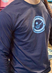 Stinson Mellor Lacrosse Co Navy Blue Long Sleeve  T-Shirt w/ Throwback Circle Logo Front/Deer Back