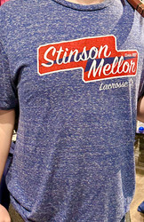 Stinson Mellor Lacrosse Co Navy Snow  Heather Short Sleeve  T-Shirt w/Script Logo_Front_Deer_Back_ by Jerzees