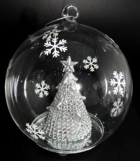 Lightup Glass Ball with Silver Tree - 12cm