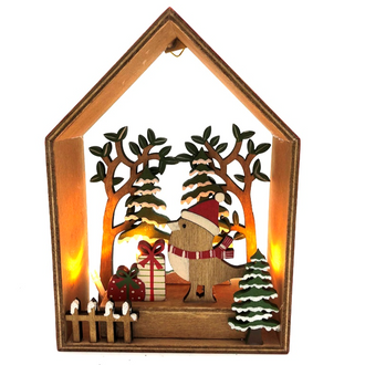 House Lightup w/birds 13x18cm