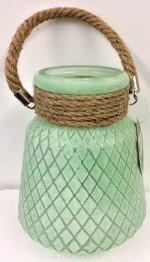 Glass Vase with Rope 20cm - Teal