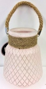 Glass Vase with Rope 20cm Pink 