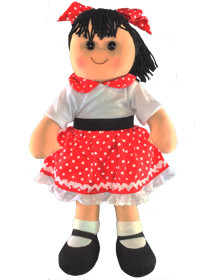 Hopscotch Doll Layla- White top and red spotted skirt with white trim. 