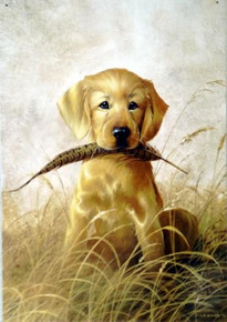 Photo of FEATHER N' FUR, CUTE GOLDEN LAB WITH FEATHER IN IT'S MOUTH SIGN
