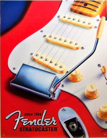 Photo of FENDER STRATOCASTER, SINCE 1954 SIGN HAS BRIGHT COLORS AND GREAT DETAIL