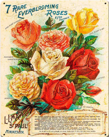 HEAVY METAL SIGN, VINTAGE LOOK 7 RARE ROSES MEASURES 12" X 15" WITH HOLES FOR EASY MOUNTING.