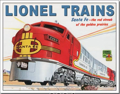 LIONEL SANTA FE TIN SIGN WITH HOLES FOR EASY MOUNTING