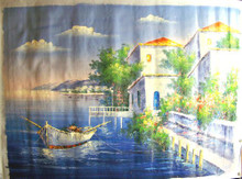 Photo of FISHING BOAT BY FLOWERING GARDEN large SIZED OIL PAINTING