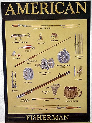 Photo of OLD FASHION AMERICAN FISHING EQUIPMENT SIGN GREAT DETAILS AND COLOR