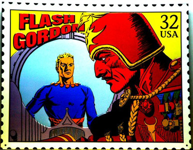 Photo of FLASH GORDON 32 CENT POSTAGE STAMP SIGN, GREAT COLORS AND GRAPHICS, THIS SIGN IS OUT OF PRINT WE HAVE TWO LEFT