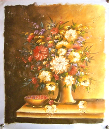 Photo of FLOWERS IN VASE W/BOWL  OIL PAINTING